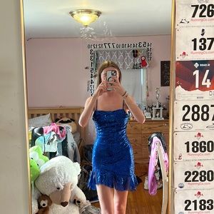 Blue Sequin Homecoming Dress